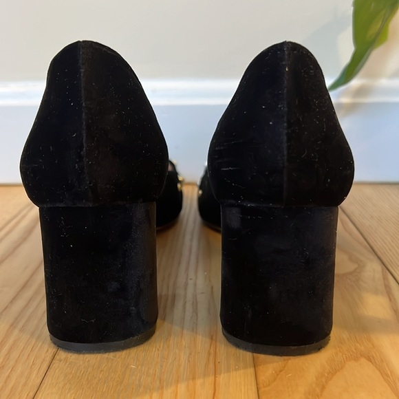 Nikki Hilton and French Sole Black Suede block Heels with pearls. - Picture 4 of 8